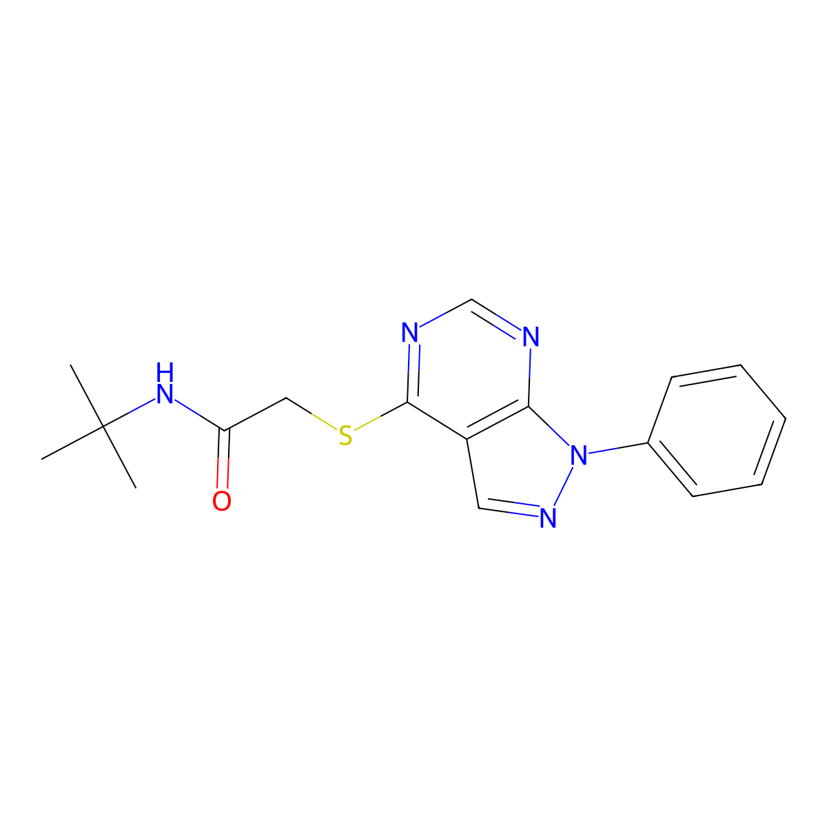 N-tert-butyl-2-(1-phenylpyrazolo[3,4-d]pyrimidin-4-yl)sulfanylacetamide molecular structure, CAS 516461-35-1
