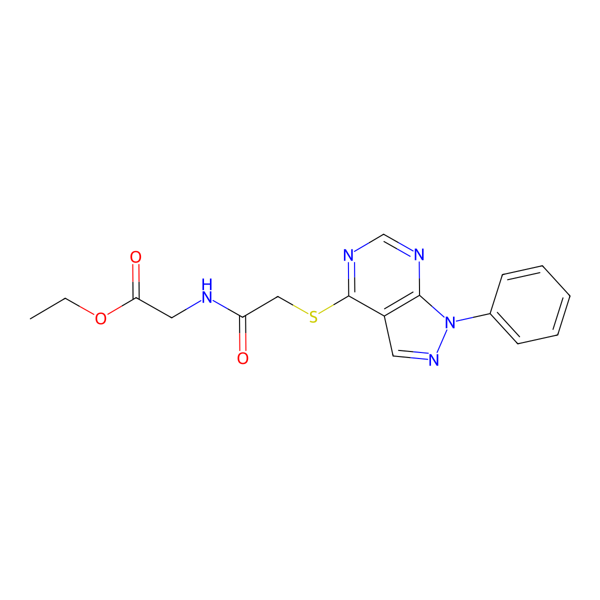 [2-(1-Phenyl-1H-pyrazolo[3,4-d]pyrimidin-4-ylsulfanyl)-acetylamino]-acetic acid ethyl ester molecular structure, CAS 516461-36-2