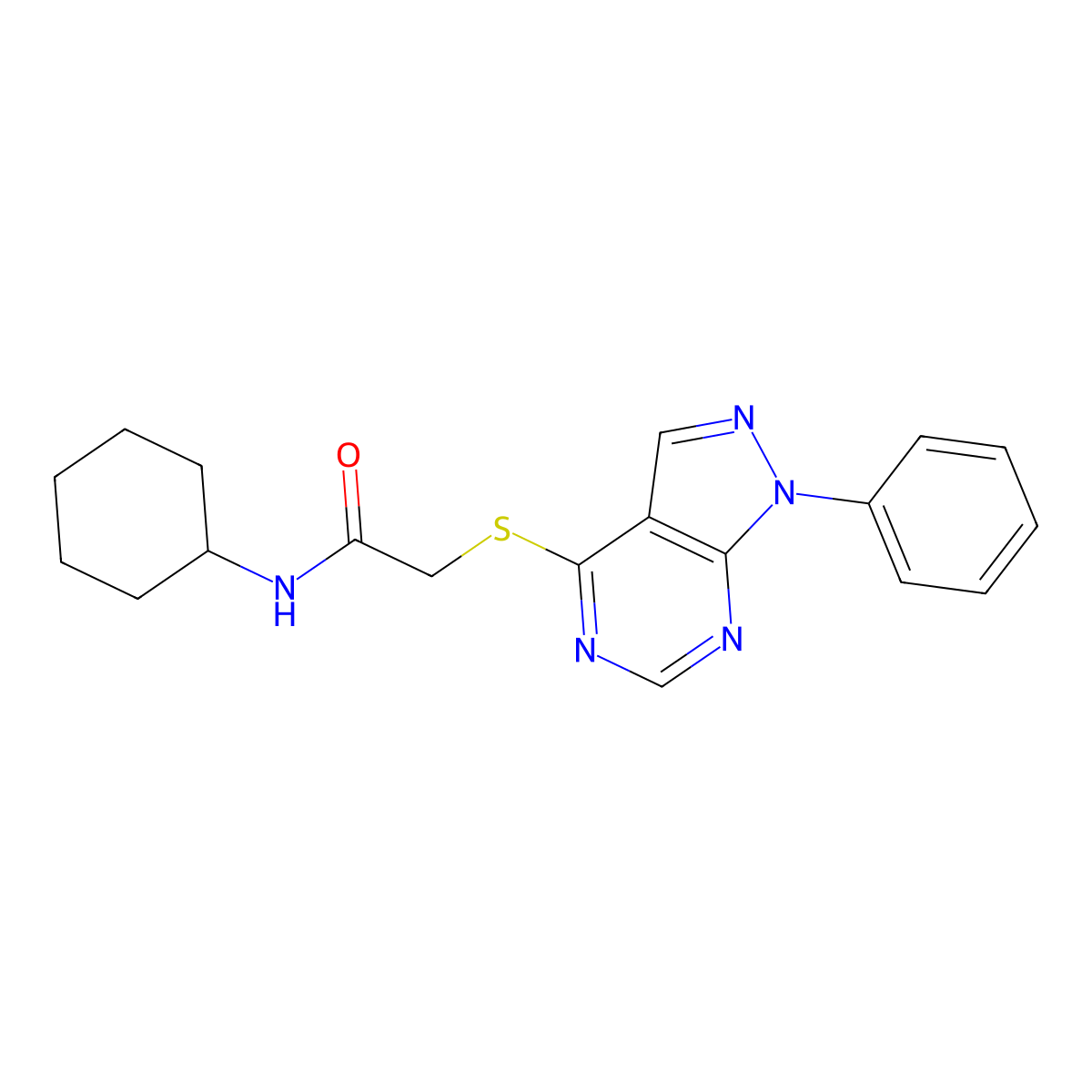 N-cyclohexyl-2-({1-phenyl-1H-pyrazolo[3,4-d]pyrimidin-4-yl}sulfanyl)acetamide molecular structure, CAS 516461-37-3