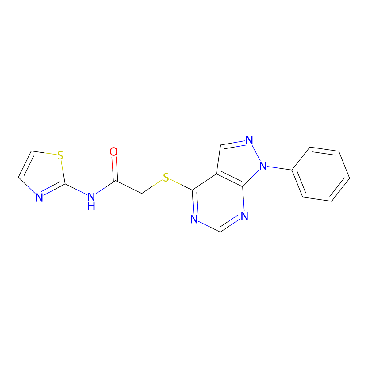 2-(1-phenylpyrazolo[3,4-d]pyrimidin-4-yl)sulfanyl-N-(1,3-thiazol-2-yl)acetamide molecular structure, CAS 516461-42-0