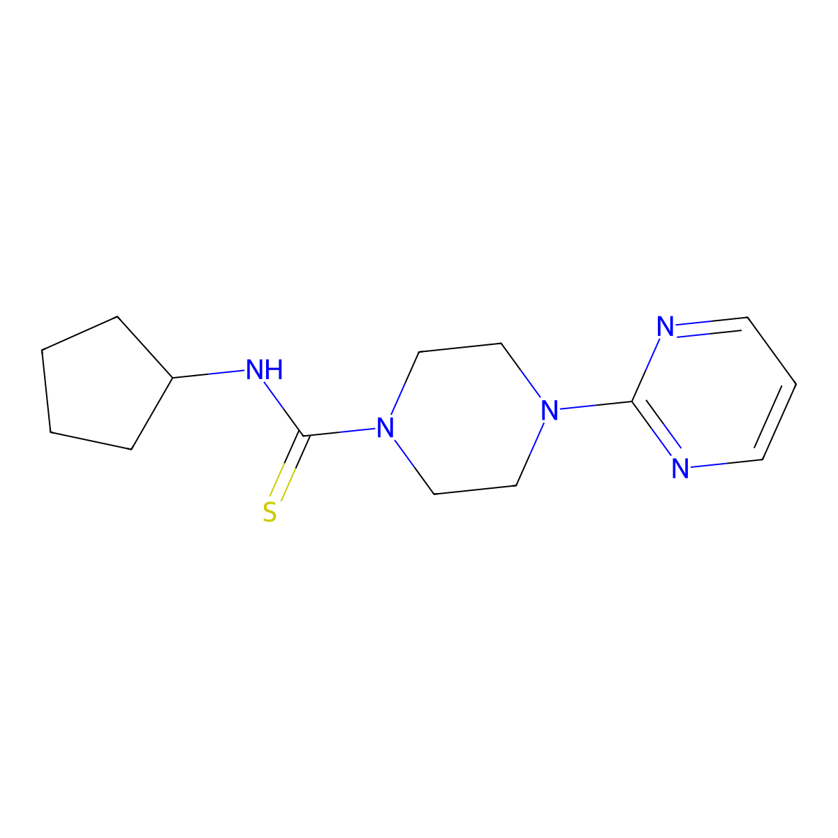 N-cyclopentyl-4-(2-pyrimidinyl)-1-piperazinecarbothioamide molecular structure, CAS 516466-33-4