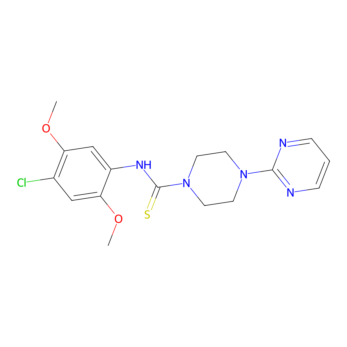 N-(4-chloro-2,5-dimethoxyphenyl)-4-(pyrimidin-2-yl)piperazine-1-carbothioamide molecular structure, CAS 516466-34-5