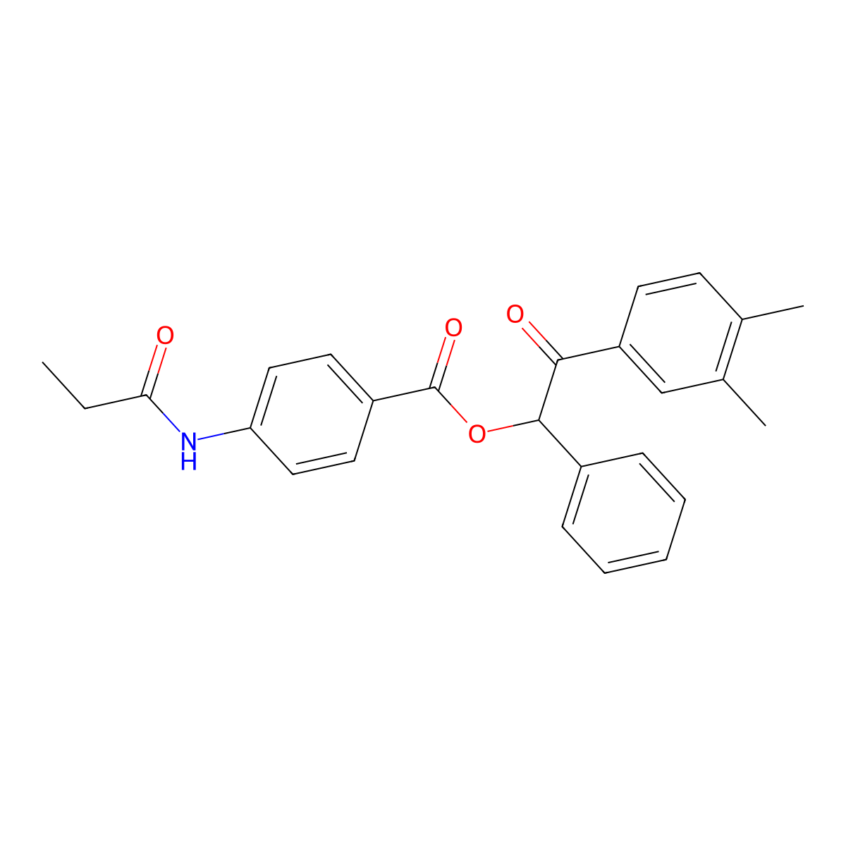 2-(3,4-Dimethylphenyl)-2-oxo-1-phenylethyl 4-(propionylamino)benzoate molecular structure, CAS 516467-25-7