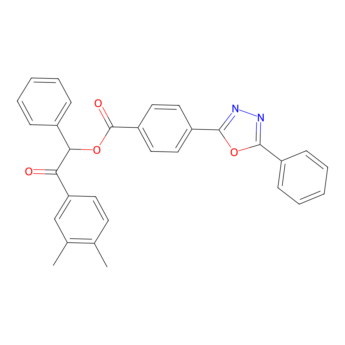 2-(3,4-Dimethylphenyl)-2-oxo-1-phenylethyl 4-(5-phenyl-1,3,4-oxadiazol-2-yl)benzoate molecular structure, CAS 516467-34-8