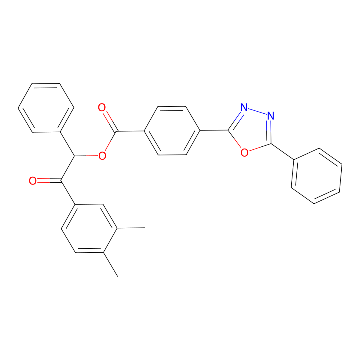 2-(3,4-Dimethylphenyl)-2-oxo-1-phenylethyl 4-(5-phenyl-1,3,4-oxadiazol-2-yl)benzoate molecular structure, CAS 516467-34-8