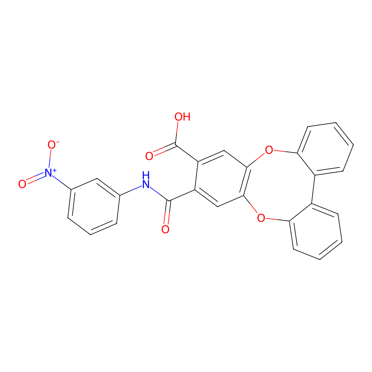 8-((3-Nitrophenyl)carbamoyl)tribenzo[b,e,g][1,4]dioxocine-7-carboxylic acid molecular structure, CAS 516467-99-5
