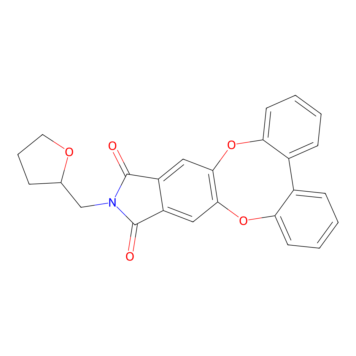 12-((tetrahydrofuran-2-yl)methyl)-11H-dibenzo[5,6:7,8][1,4]dioxocino[2,3-f]isoindole-11,13(12H)-dione molecular structure, CAS 516468-00-1