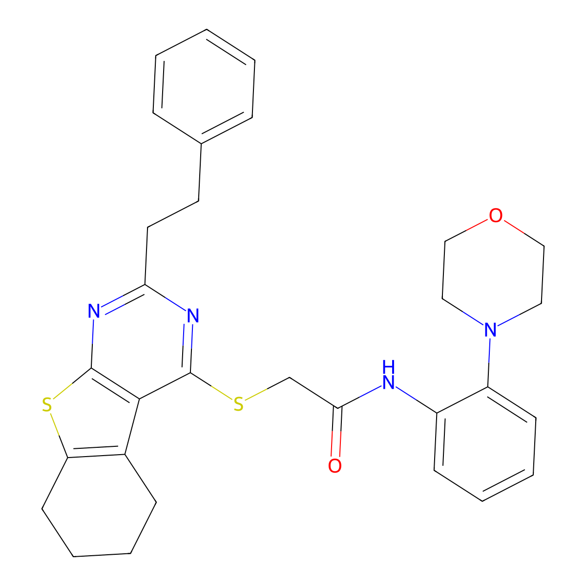 N-(2-morpholinophenyl)-2-[(2-phenethyl-5,6,7,8-tetrahydrobenzothiopheno[2,3-d]pyrimidin-4-yl)sulfanyl]acetamide molecular structure, CAS 516478-09-4