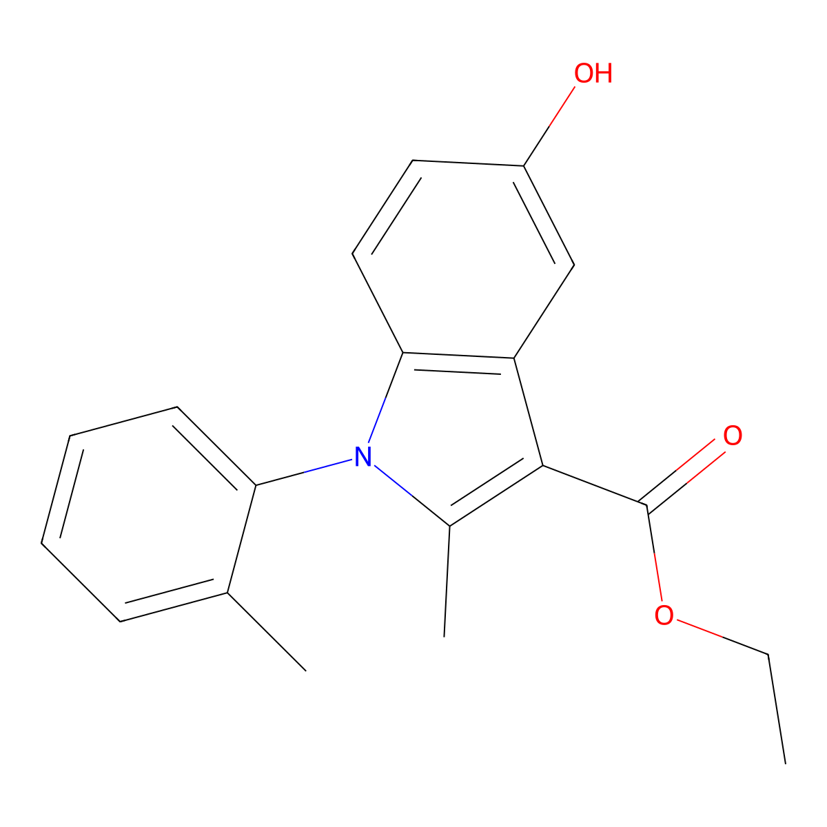 Ethyl 5-hydroxy-2-methyl-1-(2-methylphenyl)-1H-indole-3-carboxylate molecular structure, CAS 5165-44-6