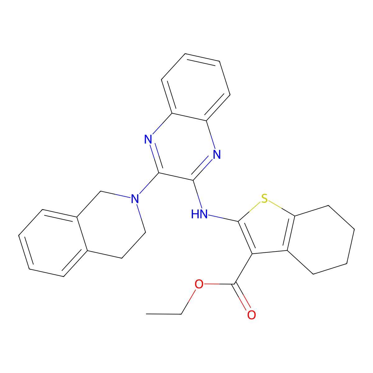 Ethyl 2-{[3-(1,2,3,4-tetrahydroisoquinolin-2-yl)quinoxalin-2-yl]amino}-4,5,6,7-tetrahydro-1-benzothiophene-3-carboxylate molecular structure, CAS 516503-75-6