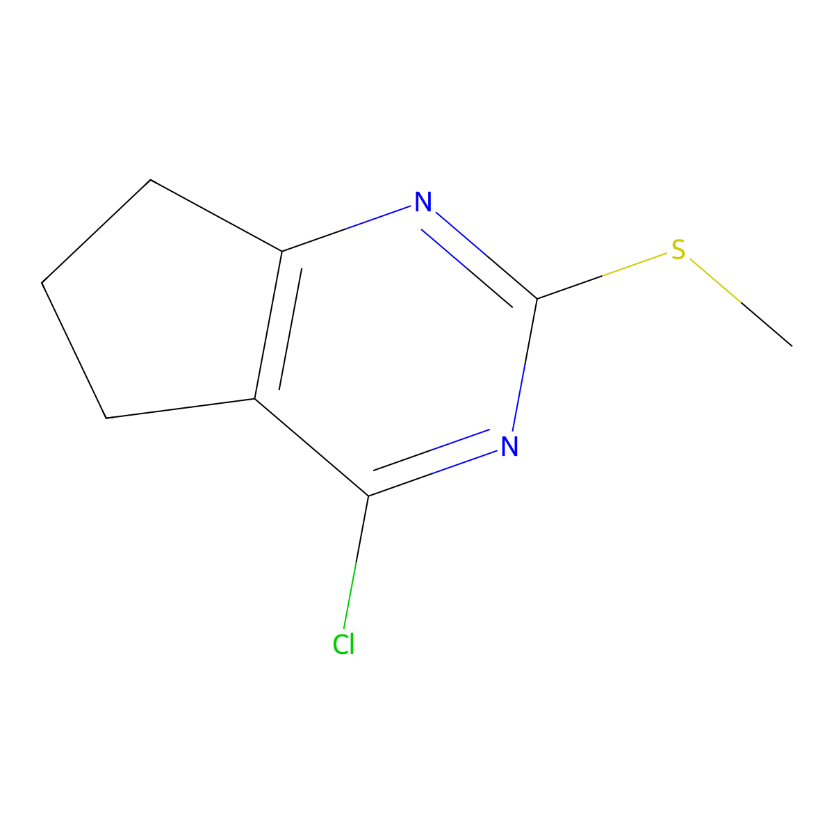 4-Chloro-2-(methylthio)-6,7-dihydro-5H-cyclopenta[d]pyrimidine molecular structure, CAS 51660-15-2