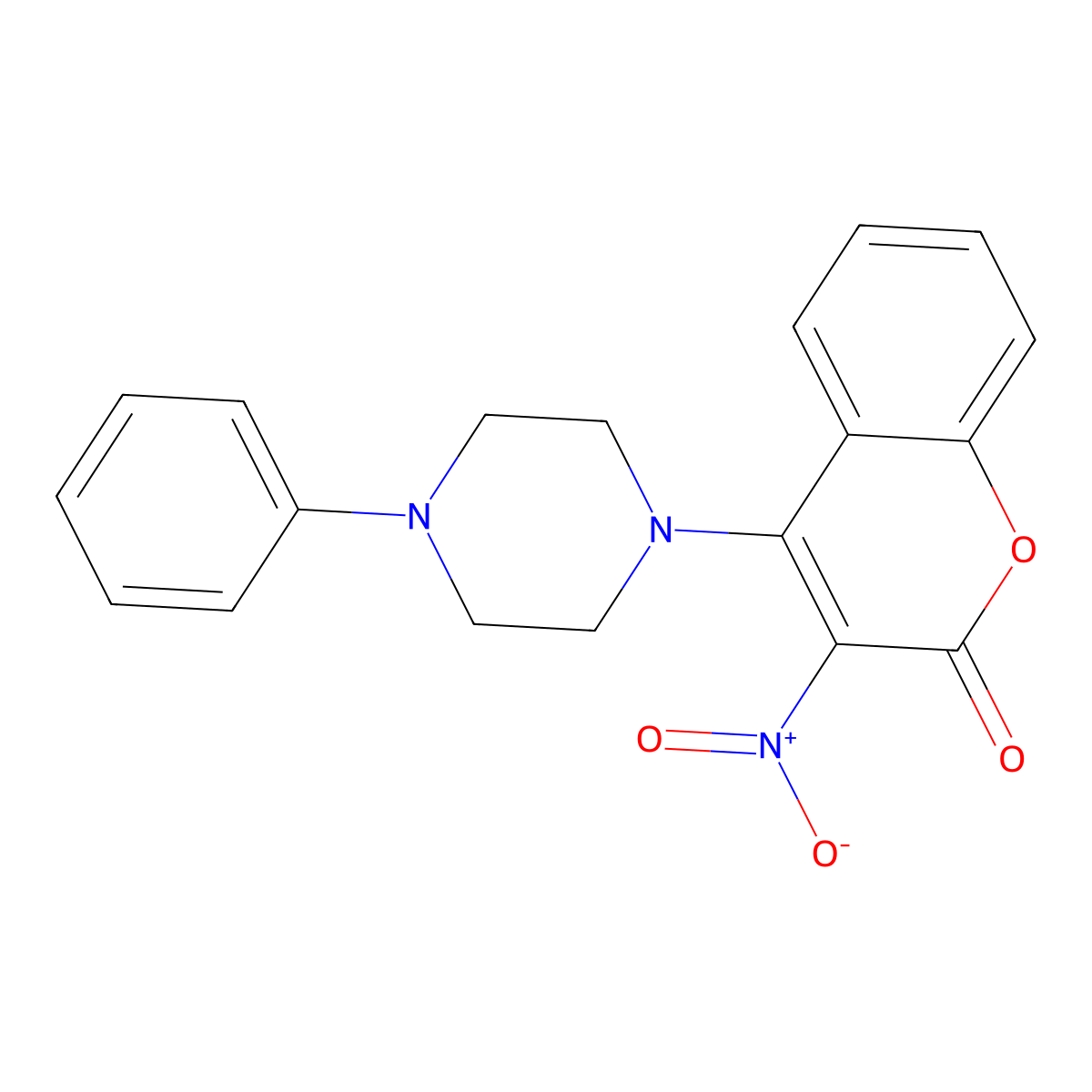 Coumarin, 3-nitro-4-(4-phenyl-1-piperazinyl)- molecular structure, CAS 51685-34-8