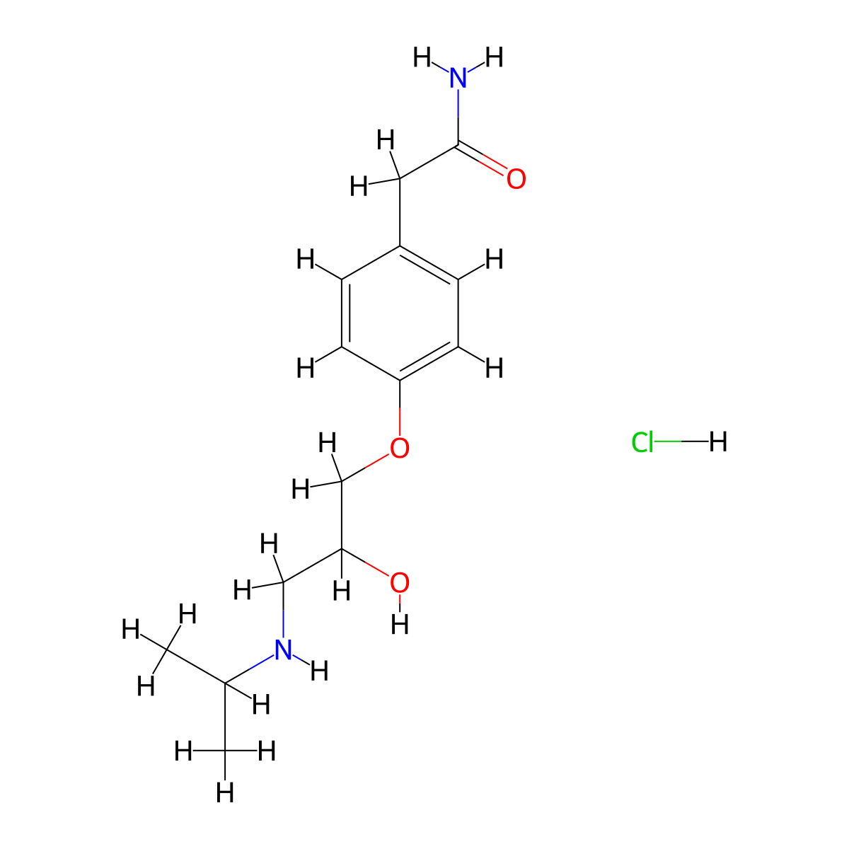 Atenolol hydrochloride molecular structure, CAS 51706-40-2