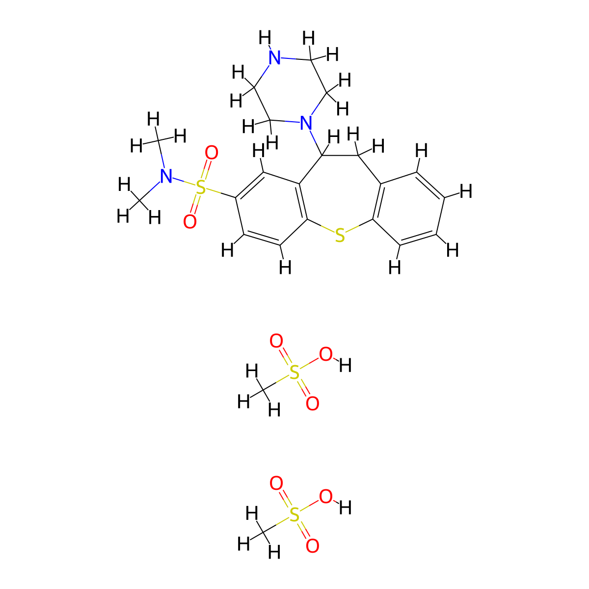 Dibenzo(b,f)thiepin-2-sulfonamide, 10,11-dihydro-N,N-dimethyl-11-(1-piperazinyl)-, dimethanesulfonate molecular structure, CAS 51723-68-3