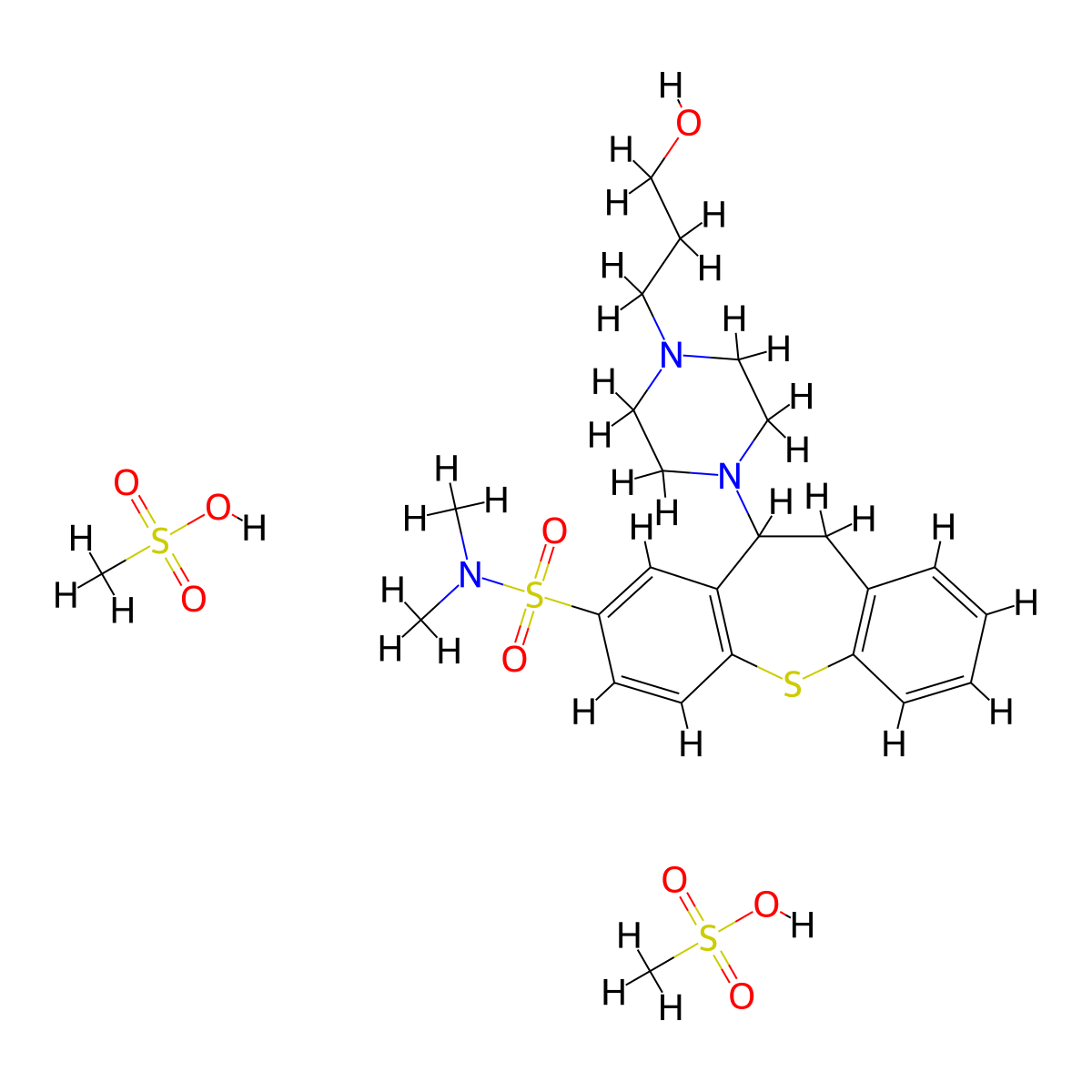 Dibenzo(b,f)thiepin-2-sulfonamide, 10,11-dihydro-N,N-dimethyl-11-(4-(3-hydroxypropyl)-1-piperazinyl)-, methanesulfonate, hydrate (2:4:1) molecular structure, CAS 51723-70-7