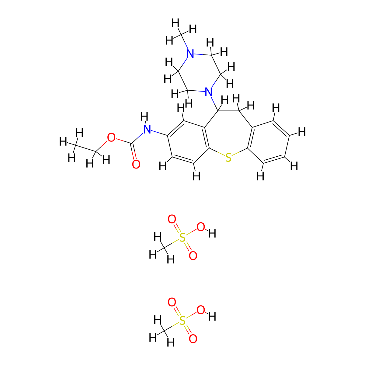 Carbamic acid, (10,11-dihydro-11-(4-methyl-1-piperazinyl)dibenzo(b,f)thiepin-2-yl)-, ethyl ester, dimethanesulfonate molecular structure, CAS 51724-29-9