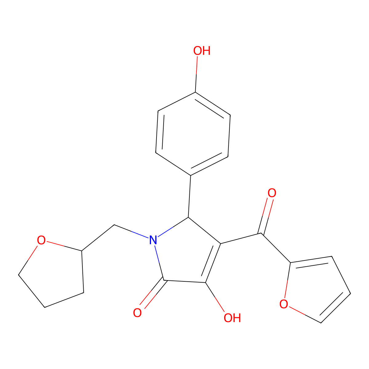 3-(furan-2-carbonyl)-4-hydroxy-2-(4-hydroxyphenyl)-1-(oxolan-2-ylmethyl)-2H-pyrrol-5-one molecular structure, CAS 5173-40-0
