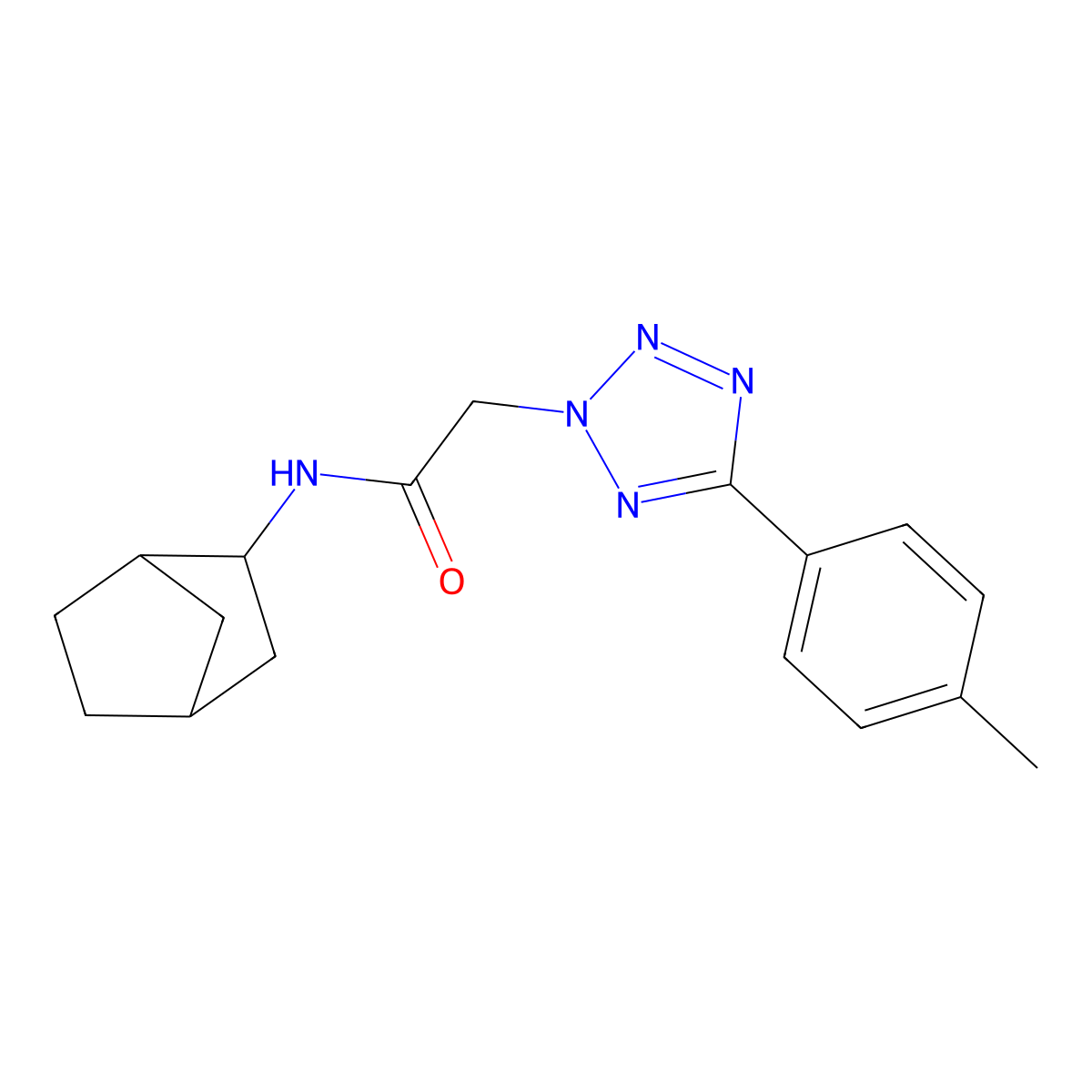 N-Bicyclo[2.2.1]hept-2-yl-2-(5-p-tolyl-tetrazol-2-yl)-acetamide molecular structure, CAS 5173-98-8
