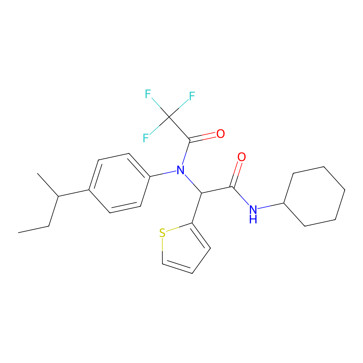 2-{[4-(Butan-2-yl)phenyl](trifluoroacetyl)amino}-N-cyclohexyl-2-(thiophen-2-yl)ethanimidic acid molecular structure, CAS 5176-37-4