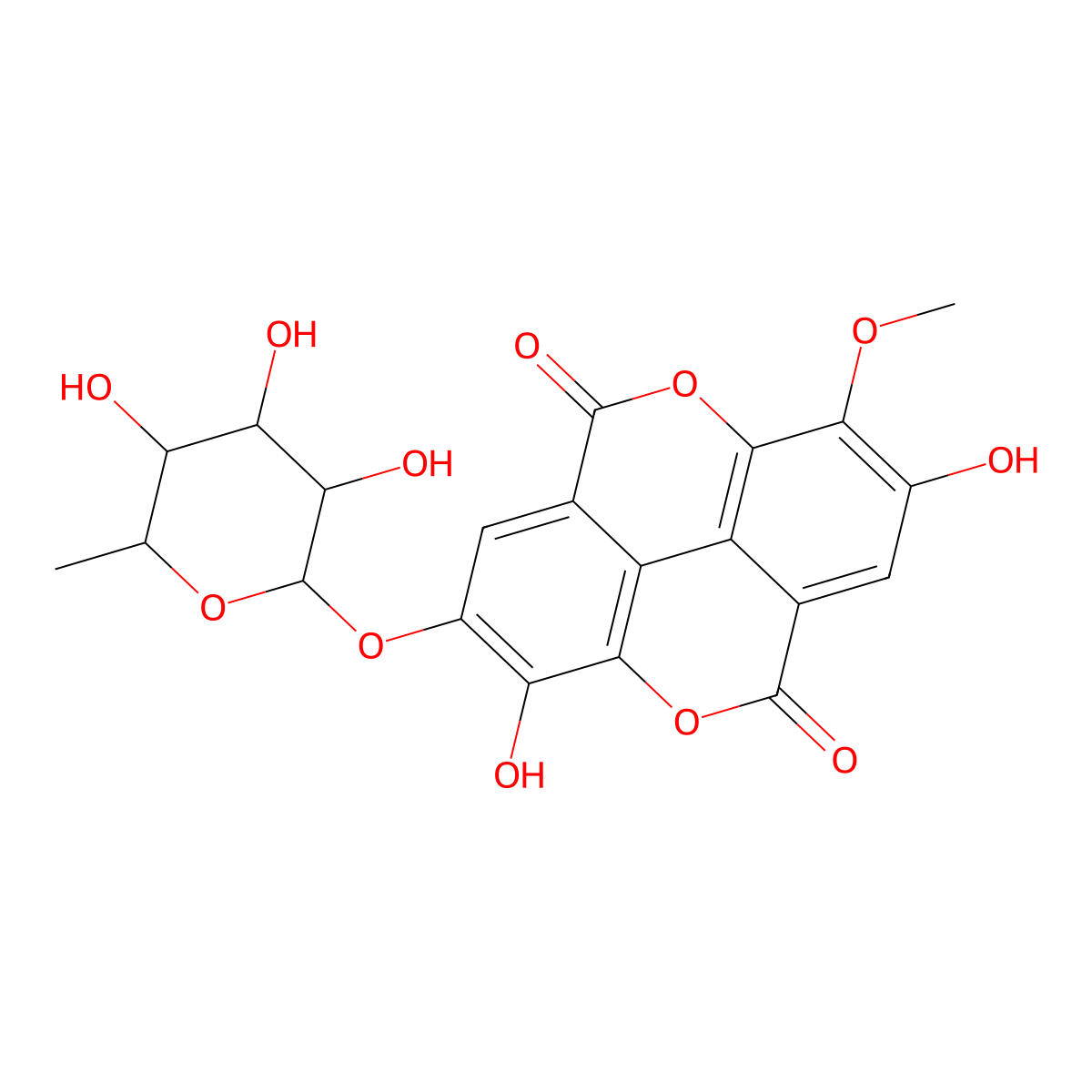 3-O-Methylellagic acid 4'-rhamnoside molecular structure, CAS 51768-39-9