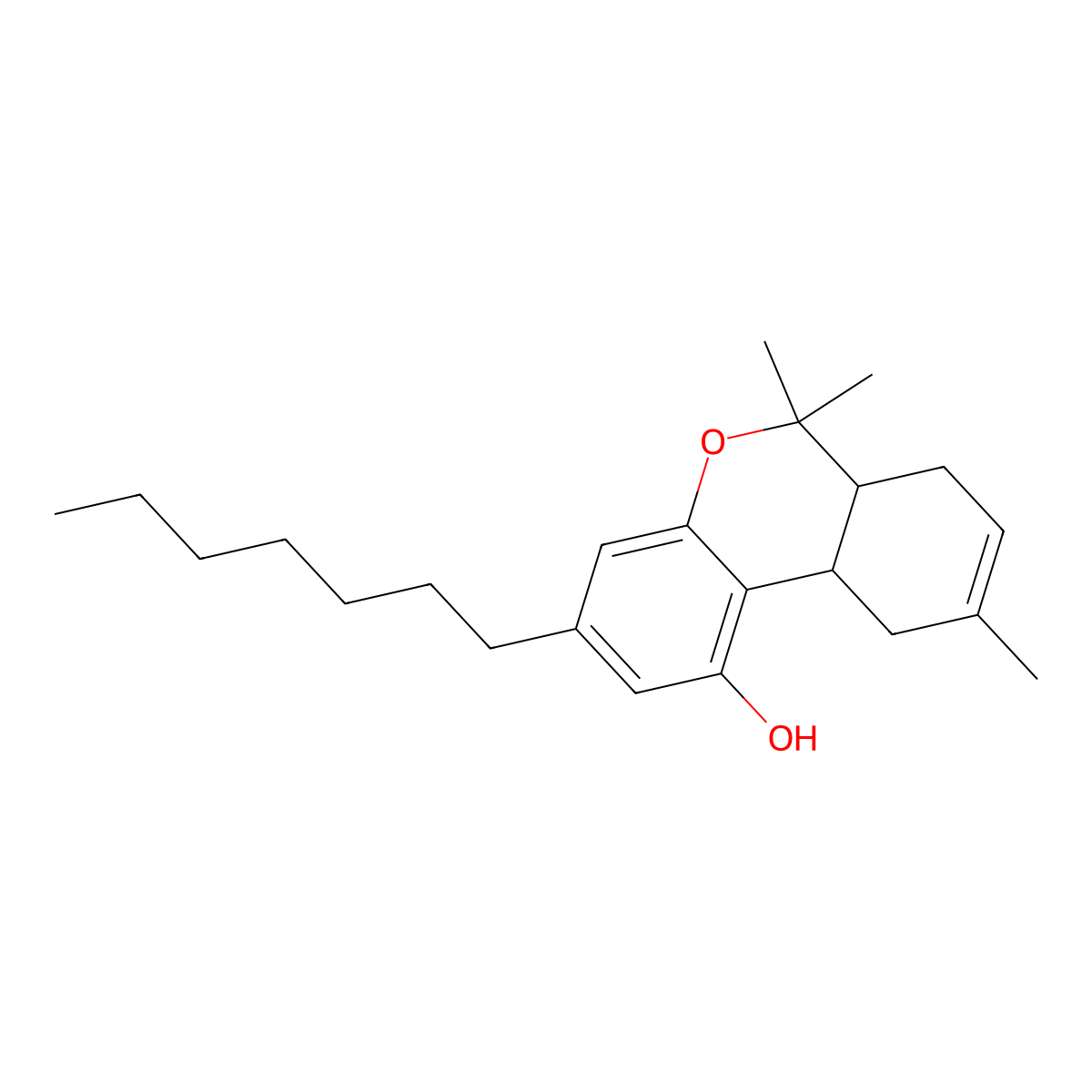 (6aR,10aR)-3-Heptyl-6a,7,10,10a-tetrahydro-6,6,9-trimethyl-6H-dibenzo[b,d]pyran-1-ol molecular structure, CAS 51768-60-6