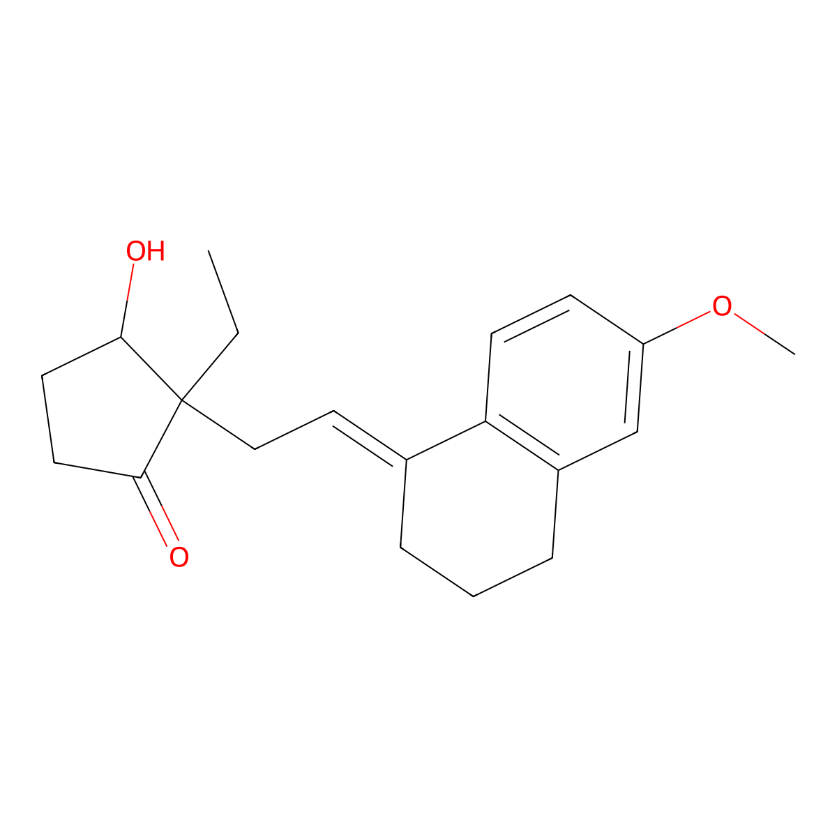 (2S-(2alpha(E),3beta))-2-(2-(3,4-Dihydro-6-methoxy-1(2H)-naphthylidene)ethyl)-2-ethyl-3-hydroxycyclopentan-1-one molecular structure, CAS 51773-47-8