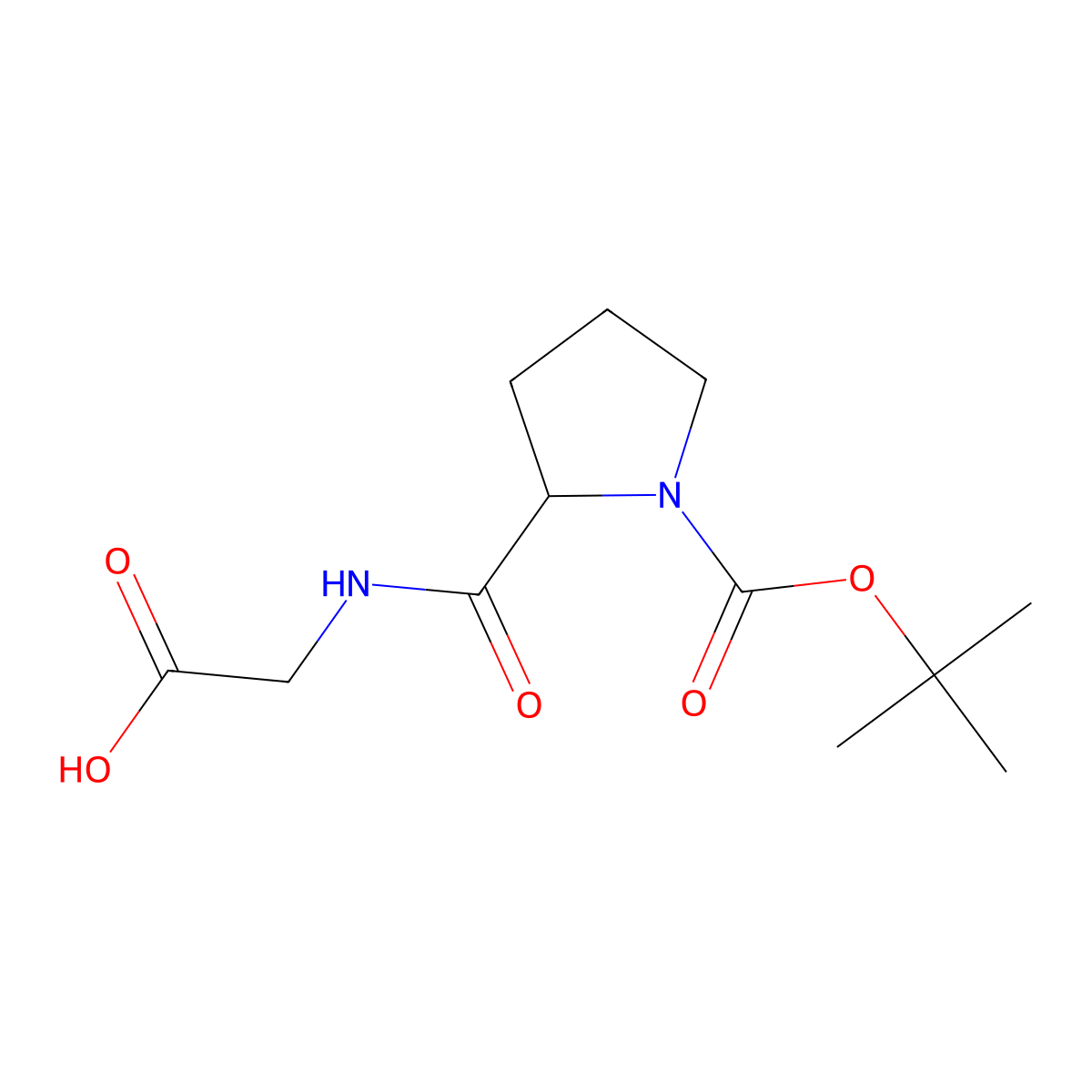 2-(((2S)-1-((tert-butoxy)carbonyl)pyrrolidin-2-yl)formamido)acetic acid molecular structure, CAS 51785-82-1