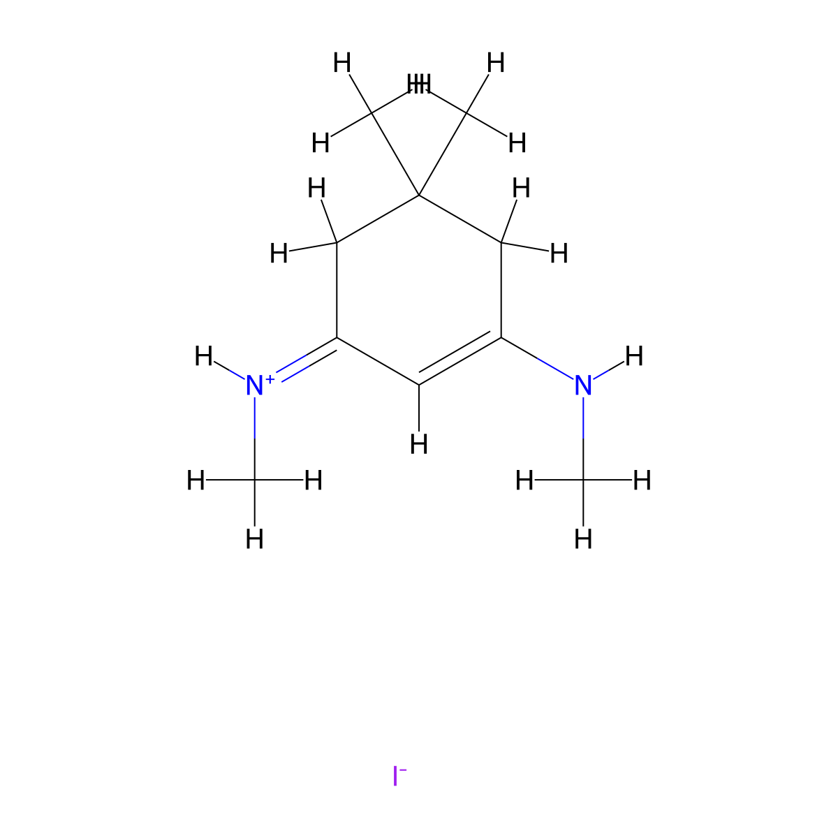 (1Z)-N,5,5-Trimethyl-3-(methylamino)cyclohex-2-en-1-iminium iodide molecular structure, CAS 517857-46-4