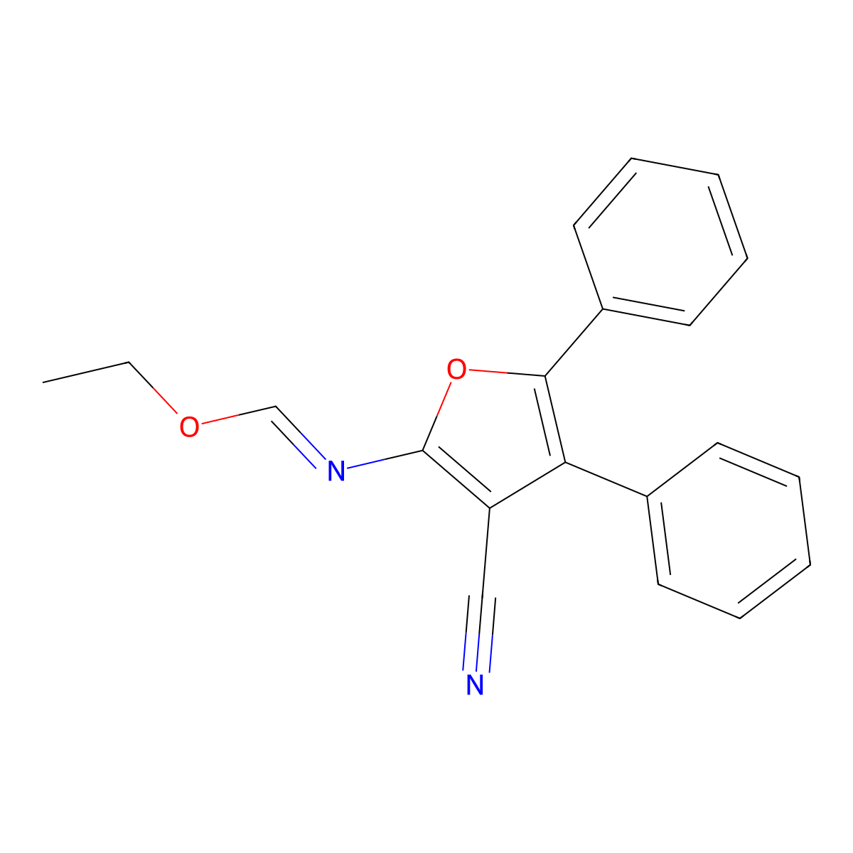 Ethyl (3-cyano-4,5-diphenylfuran-2-yl)methanimidate molecular structure, CAS 51786-83-5