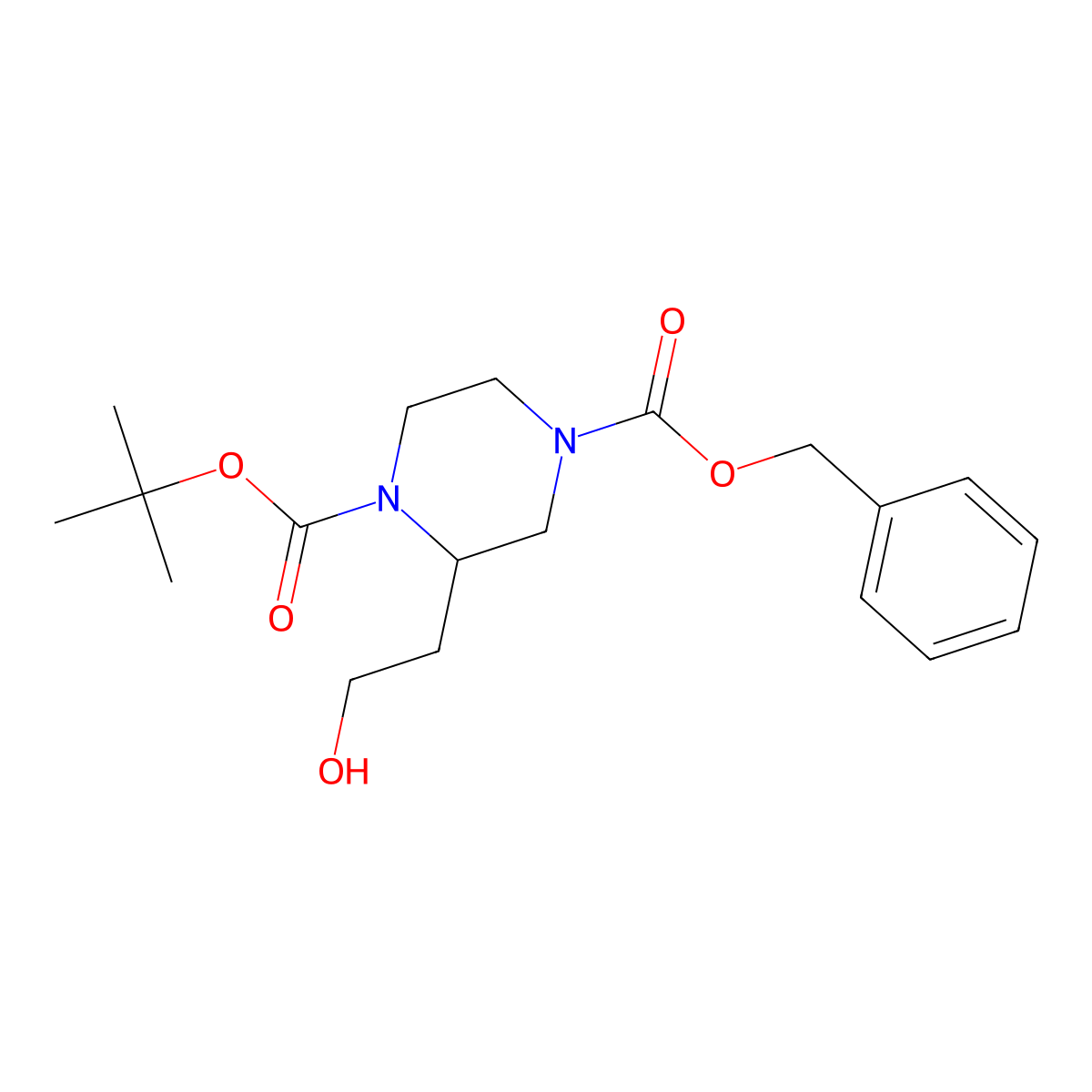 4-Benzyl 1-tert-butyl 2-(2-hydroxyethyl)piperazine-1,4-dicarboxylate molecular structure, CAS 517866-87-4