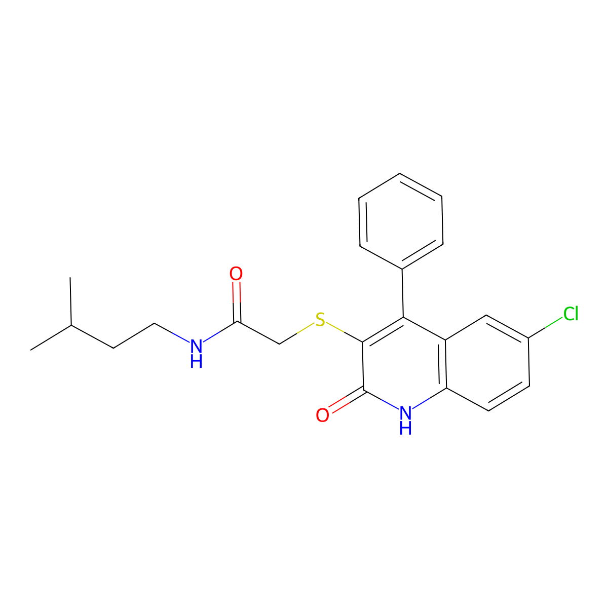 2-[(6-chloro-2-oxo-4-phenyl-1,2-dihydro-3-quinolinyl)sulfanyl]-N-isopentylacetamide molecular structure, CAS 517868-49-4