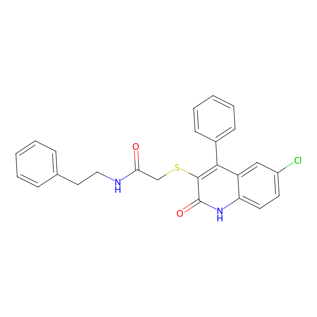 2-[(6-chloro-2-oxo-4-phenyl-1,2-dihydro-3-quinolinyl)sulfanyl]-N-(2-phenylethyl)acetamide molecular structure, CAS 517868-50-7