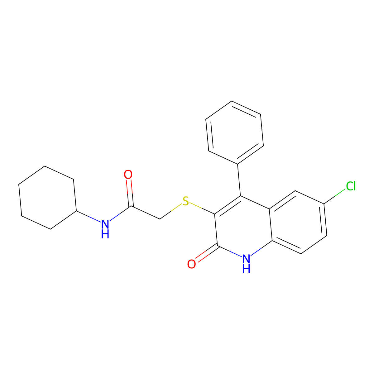 2-[(6-chloro-2-oxo-4-phenyl-1H-quinolin-3-yl)sulfanyl]-N-cyclohexylacetamide molecular structure, CAS 517868-51-8