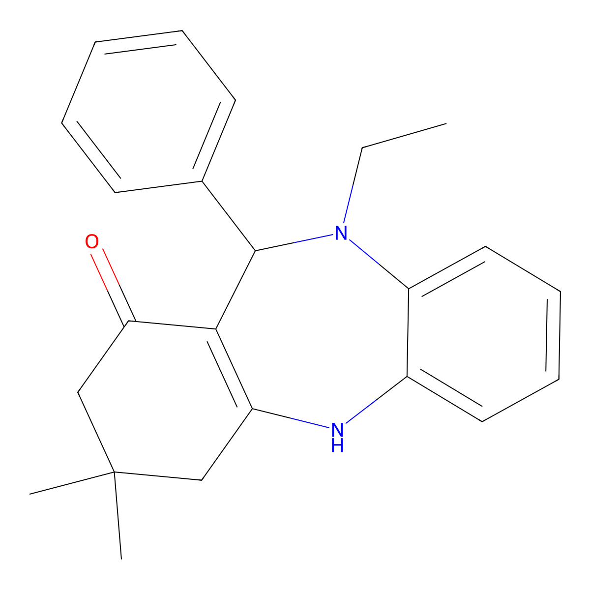 10-ethyl-3,3-dimethyl-11-phenyl-2,3,4,5,10,11-hexahydro-1H-dibenzo[b,e][1,4]diazepin-1-one molecular structure, CAS 517868-82-5