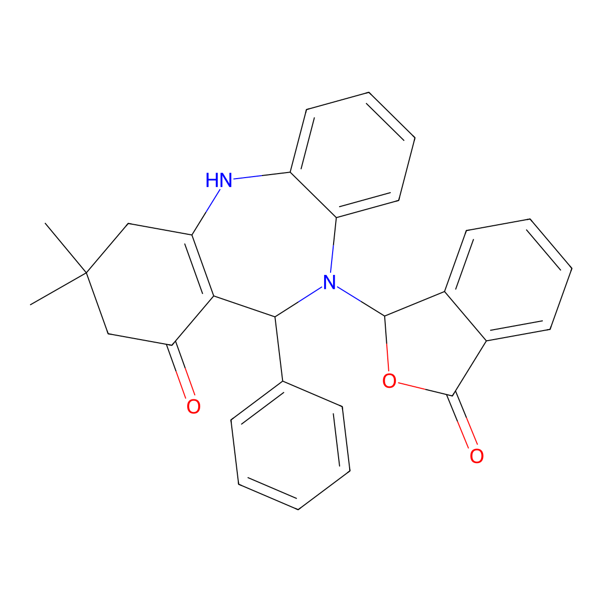 3,3-dimethyl-10-(3-oxo-1,3-dihydro-2-benzofuran-1-yl)-11-phenyl-2,3,4,5,10,11-hexahydro-1H-dibenzo[b,e][1,4]diazepin-1-one molecular structure, CAS 517868-84-7