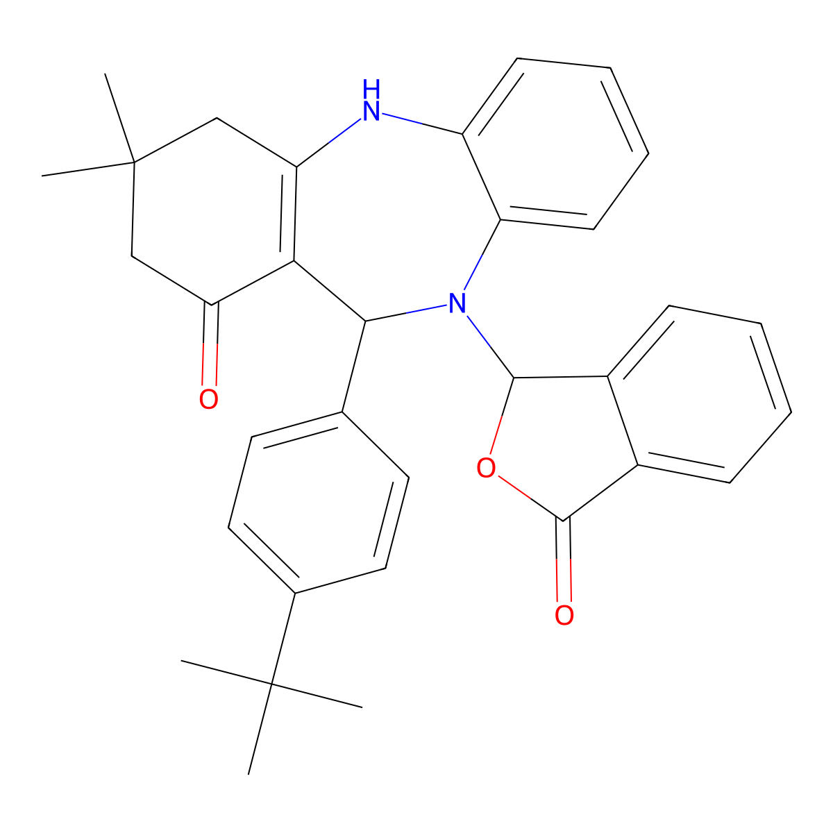 11-(4-tert-butylphenyl)-3,3-dimethyl-10-(3-oxo-1,3-dihydro-2-benzofuran-1-yl)-2,3,4,5,10,11-hexahydro-1H-dibenzo[b,e][1,4]diazepin-1-one molecular structure, CAS 517868-90-5