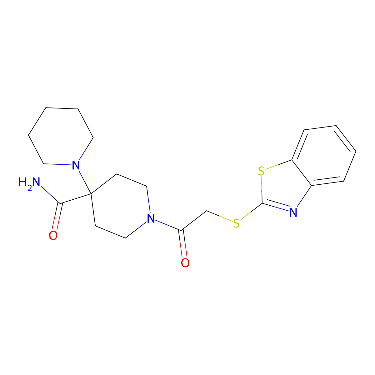 1-(2-(Benzo[D]thiazol-2-ylthio)acetyl)-4-(piperidin-1-YL)piperidine-4-carboxamide molecular structure, CAS 517869-08-8