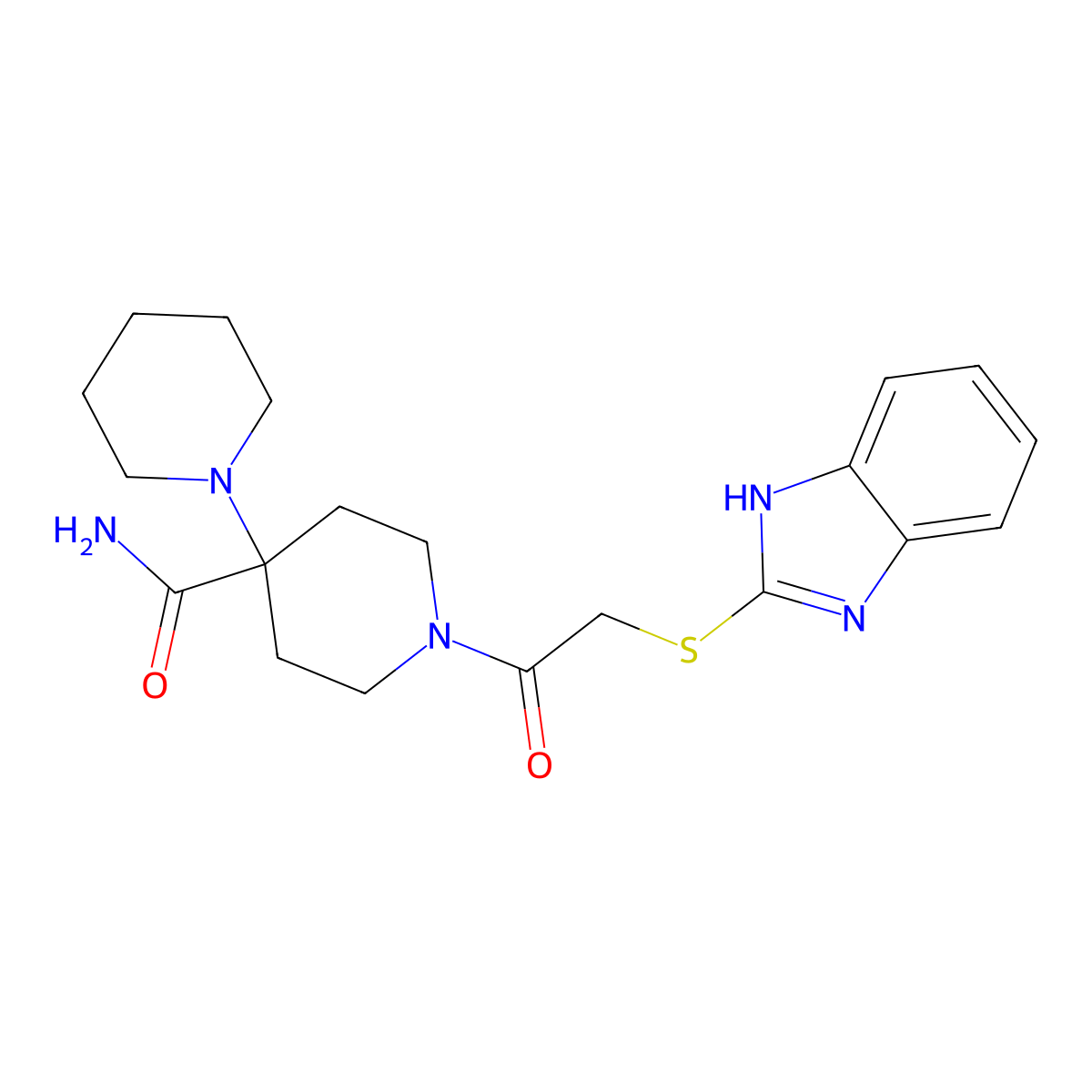 1-[2-(1H-benzimidazol-2-ylsulfanyl)acetyl]-4-piperidin-1-ylpiperidine-4-carboxamide molecular structure, CAS 517869-09-9