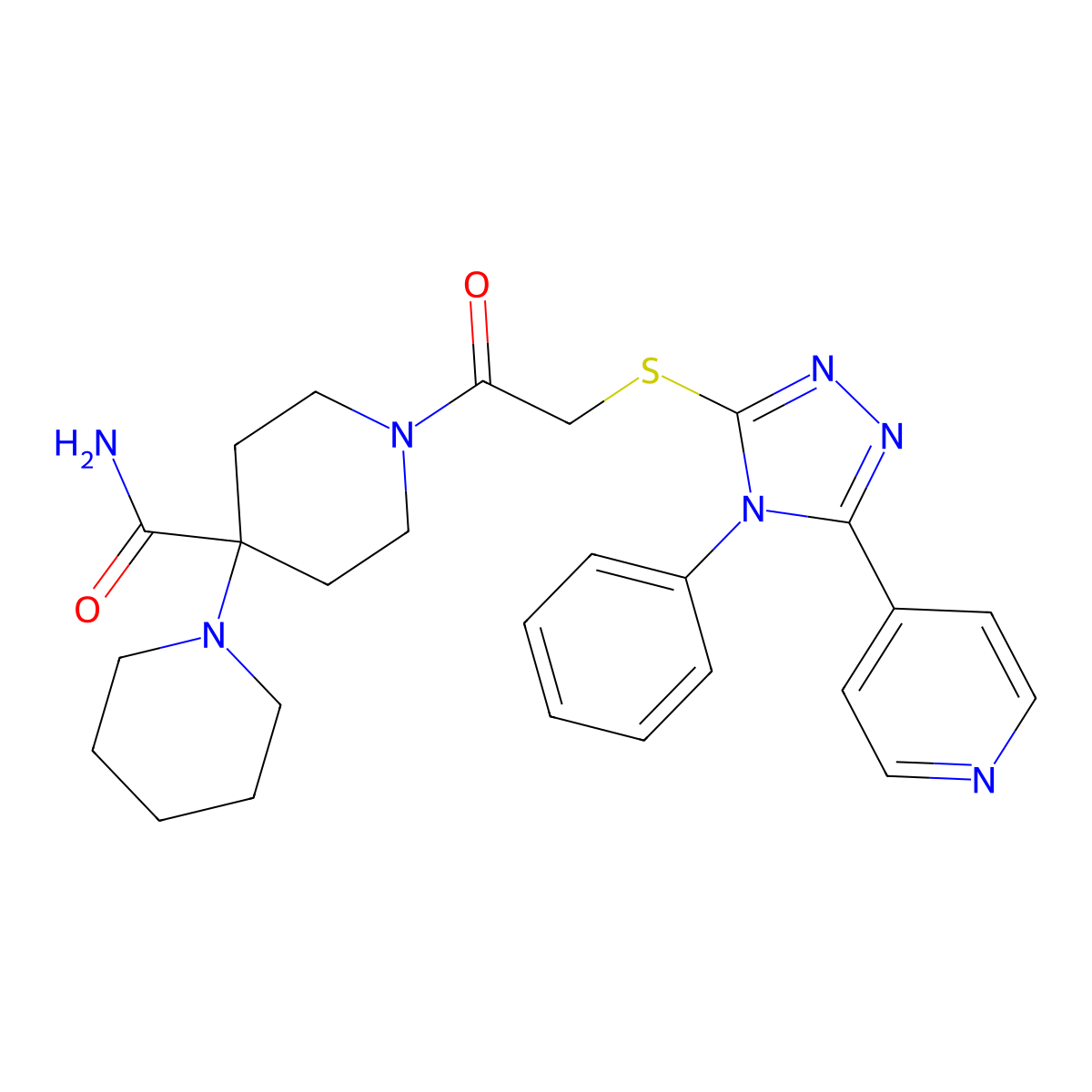 1-[2-[(4-Phenyl-5-pyridin-4-yl-1,2,4-triazol-3-yl)sulfanyl]acetyl]-4-piperidin-1-ylpiperidine-4-carboxamide molecular structure, CAS 517869-14-6