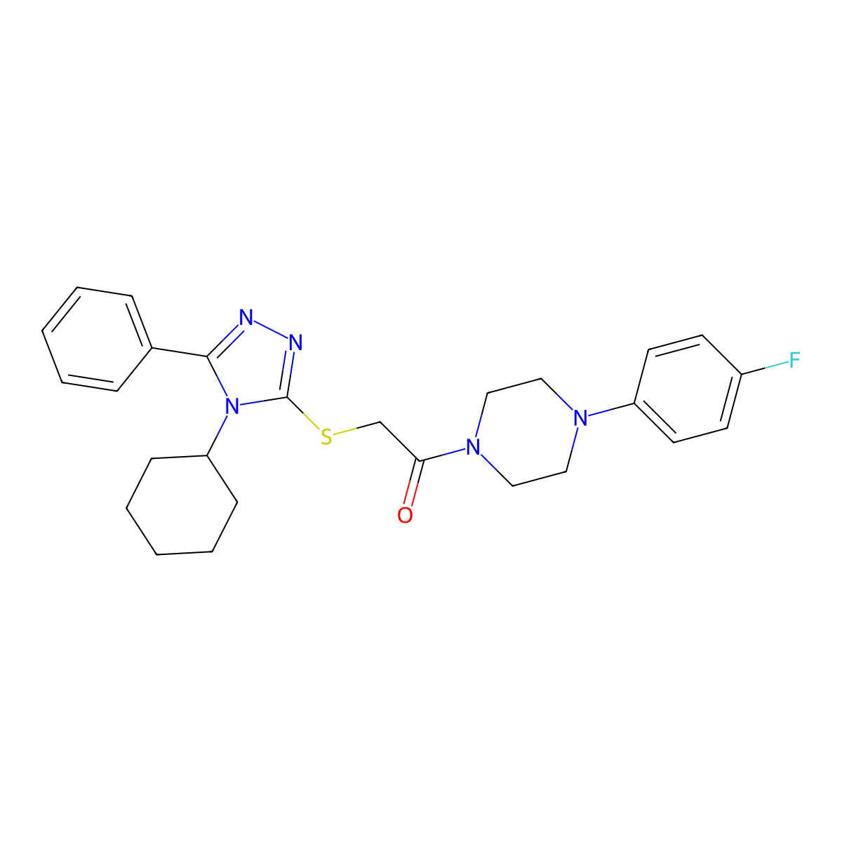 2-[(4-Cyclohexyl-5-phenyl-1,2,4-triazol-3-yl)sulfanyl]-1-[4-(4-fluorophenyl)piperazin-1-yl]ethanone molecular structure, CAS 517869-17-9