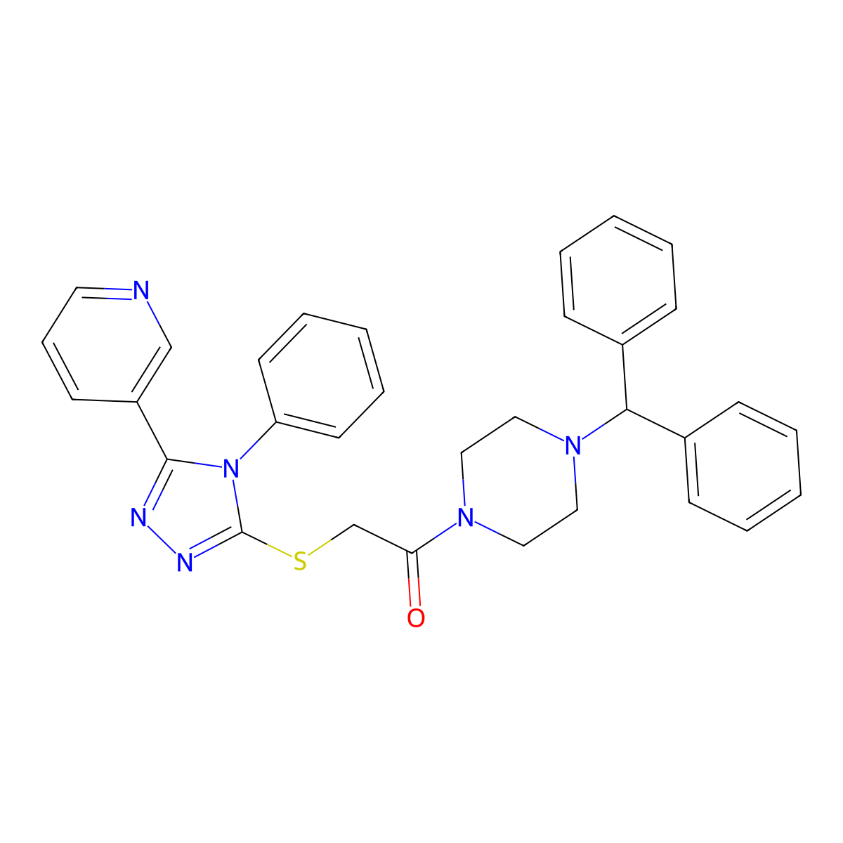 1-(4-Benzhydrylpiperazin-1-yl)-2-[(4-phenyl-5-pyridin-3-yl-1,2,4-triazol-3-yl)sulfanyl]ethanone molecular structure, CAS 517869-27-1