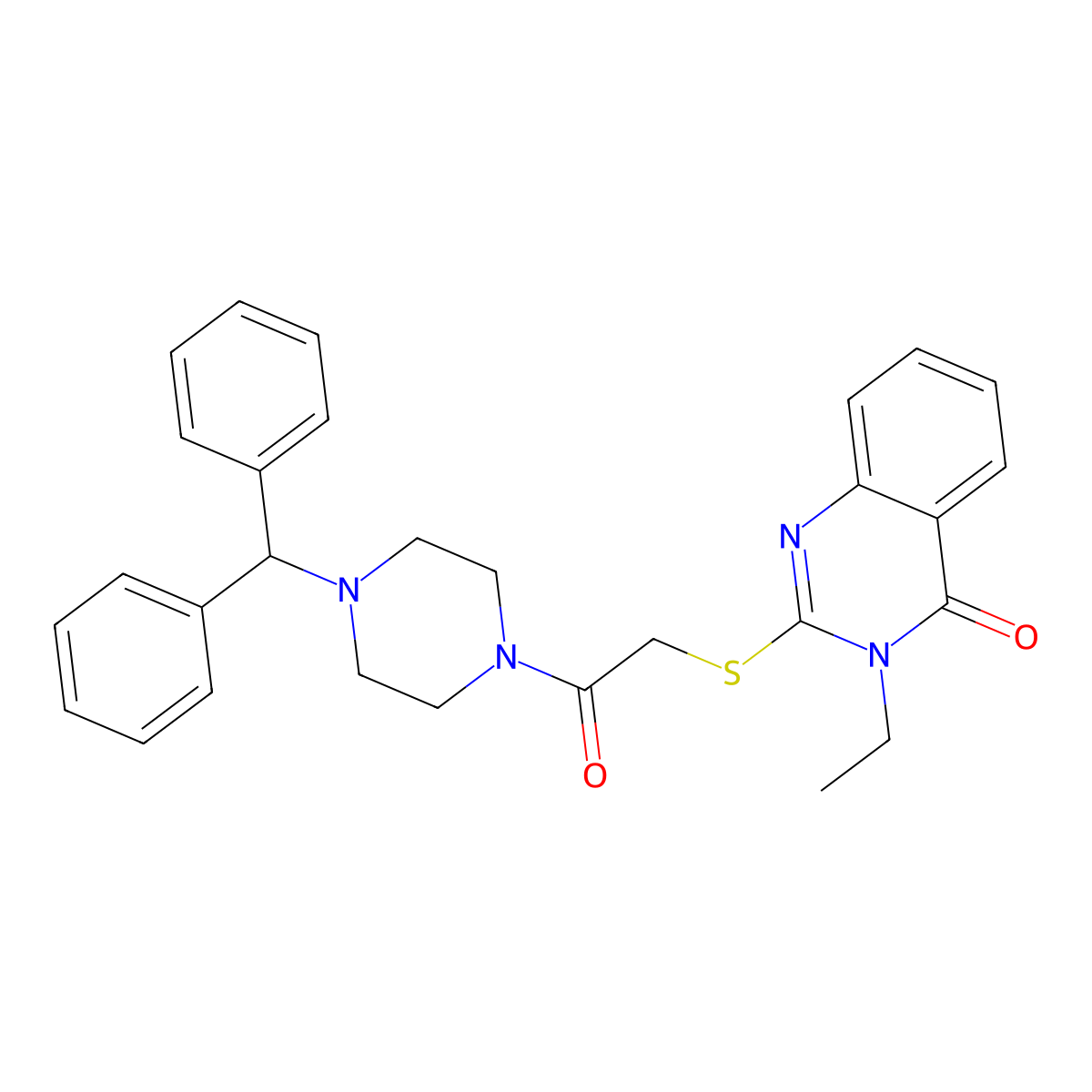 2-[2-(4-Benzhydrylpiperazin-1-yl)-2-oxoethyl]sulfanyl-3-ethylquinazolin-4-one molecular structure, CAS 517869-30-6