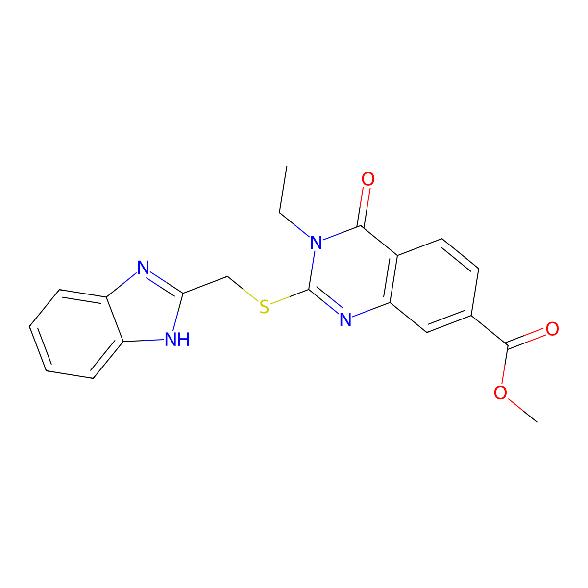 methyl 2-(1H-benzimidazol-2-ylmethylsulfanyl)-3-ethyl-4-oxoquinazoline-7-carboxylate molecular structure, CAS 517869-34-0