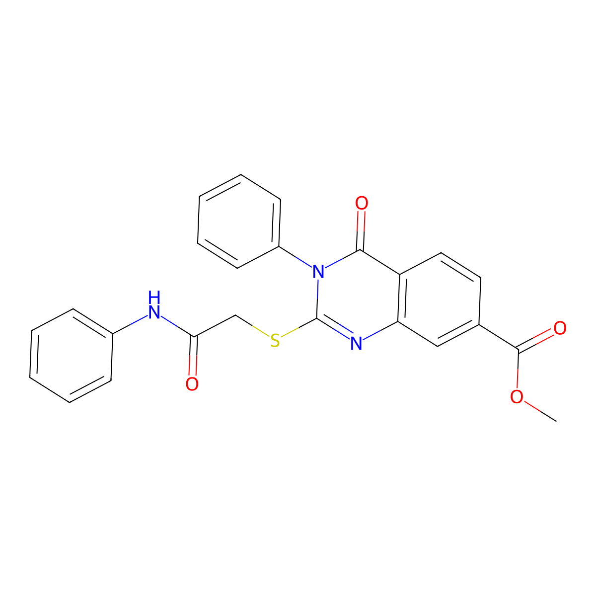 Methyl 4-oxo-2-{[2-oxo-2-(phenylamino)ethyl]sulfanyl}-3-phenyl-3,4-dihydroquinazoline-7-carboxylate molecular structure, CAS 517869-38-4