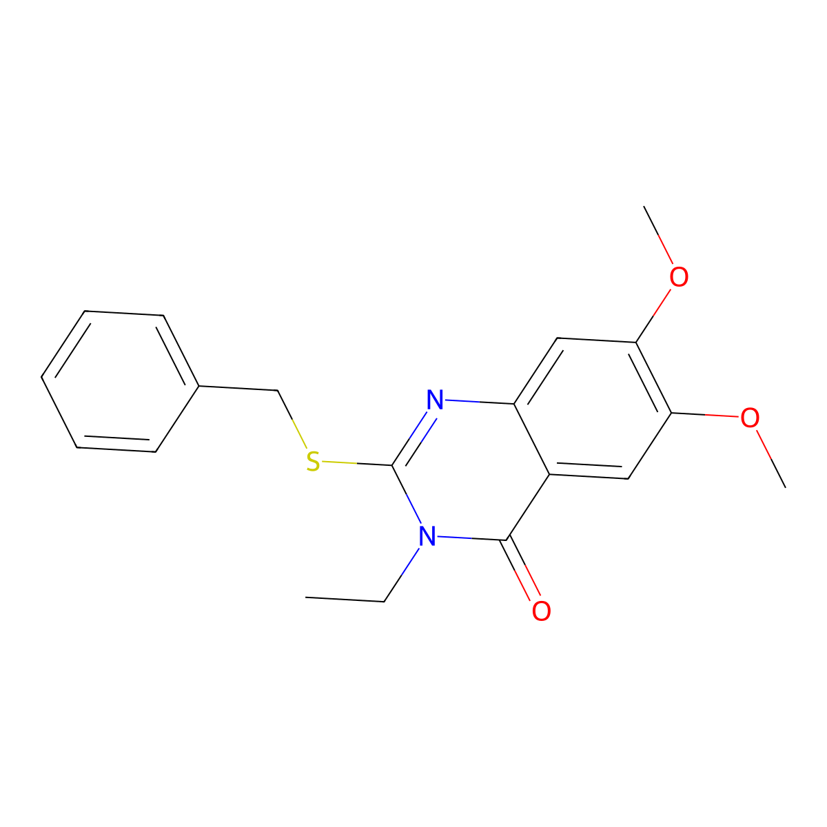 2-(benzylsulfanyl)-3-ethyl-6,7-dimethoxyquinazolin-4(3H)-one molecular structure, CAS 517869-43-1
