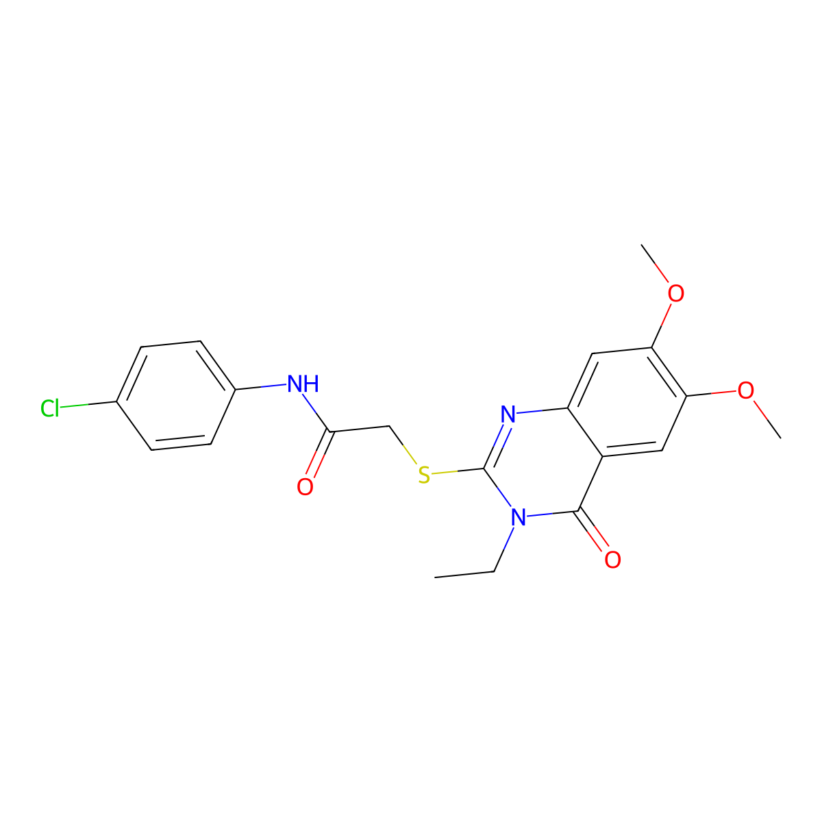 N-(4-chlorophenyl)-2-[(3-ethyl-6,7-dimethoxy-4-oxo-3,4-dihydroquinazolin-2-yl)sulfanyl]acetamide molecular structure, CAS 517869-45-3