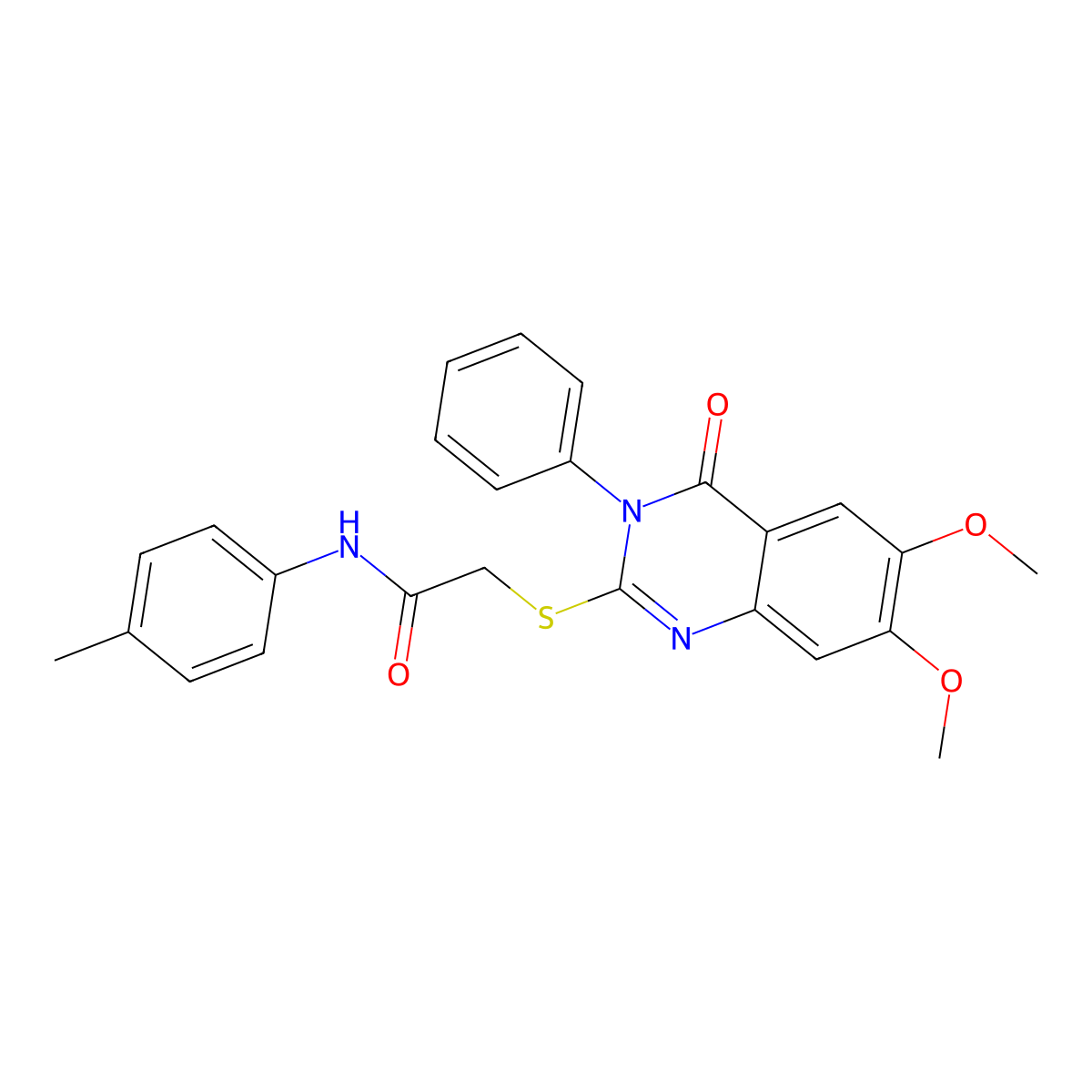 2-(6,7-dimethoxy-4-oxo-3-phenylquinazolin-2-yl)sulfanyl-N-(4-methylphenyl)acetamide molecular structure, CAS 517869-49-7