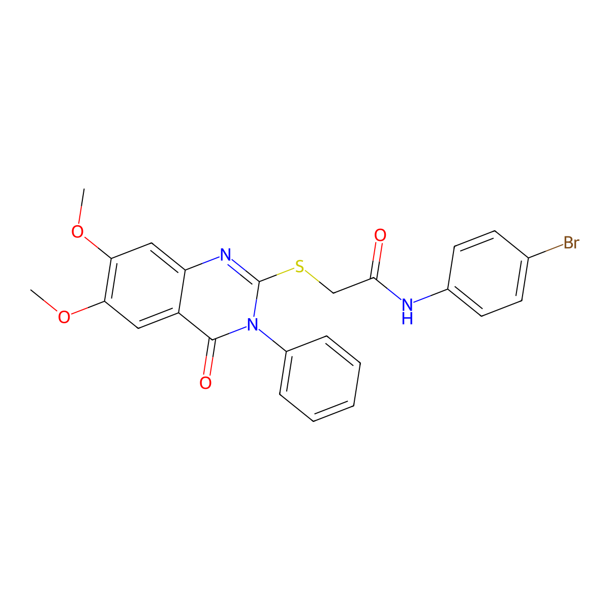 N-(4-bromophenyl)-2-(6,7-dimethoxy-4-oxo-3-phenylquinazolin-2-yl)sulfanylacetamide molecular structure, CAS 517869-50-0