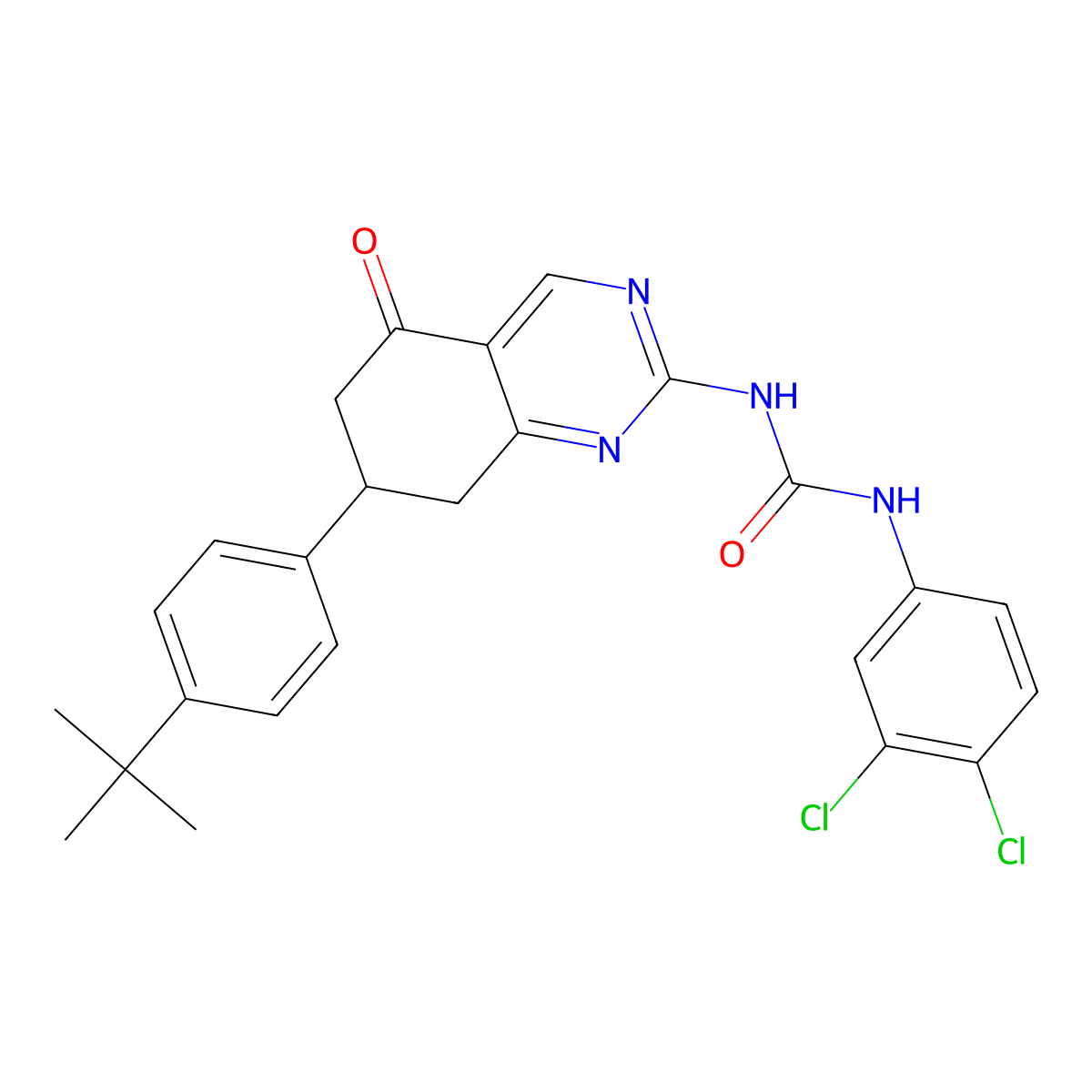 1-[7-(4-Tert-butylphenyl)-5-oxo-5,6,7,8-tetrahydroquinazolin-2-yl]-3-(3,4-dichlorophenyl)urea molecular structure, CAS 517869-53-3