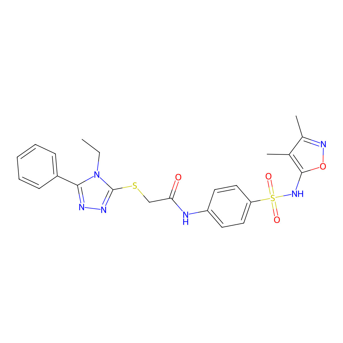 N-[4-[(3,4-dimethyl-1,2-oxazol-5-yl)sulfamoyl]phenyl]-2-[(4-ethyl-5-phenyl-1,2,4-triazol-3-yl)sulfanyl]acetamide molecular structure, CAS 517869-74-8